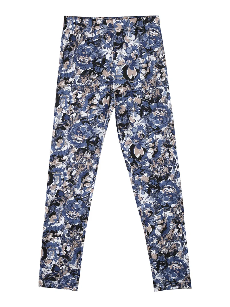 Completo 2 pezzi da bambina con leggings fiorato - blu