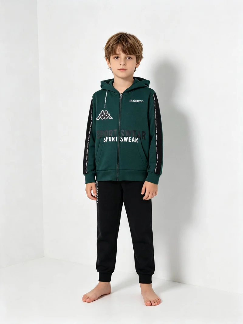 Completo tuta 2 pezzi da bambino con cappuccio e zip - verde scuro