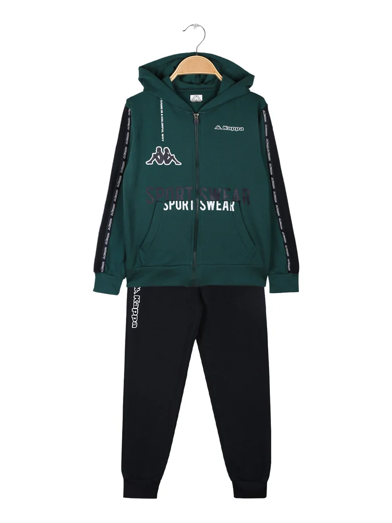 Completo tuta 2 pezzi da bambino con cappuccio e zip - verde scuro