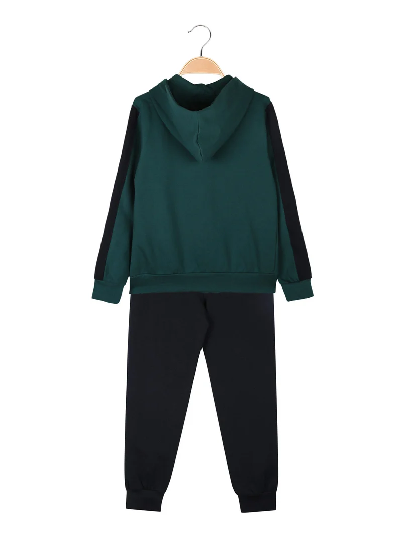 Completo tuta 2 pezzi da bambino con cappuccio e zip - verde scuro