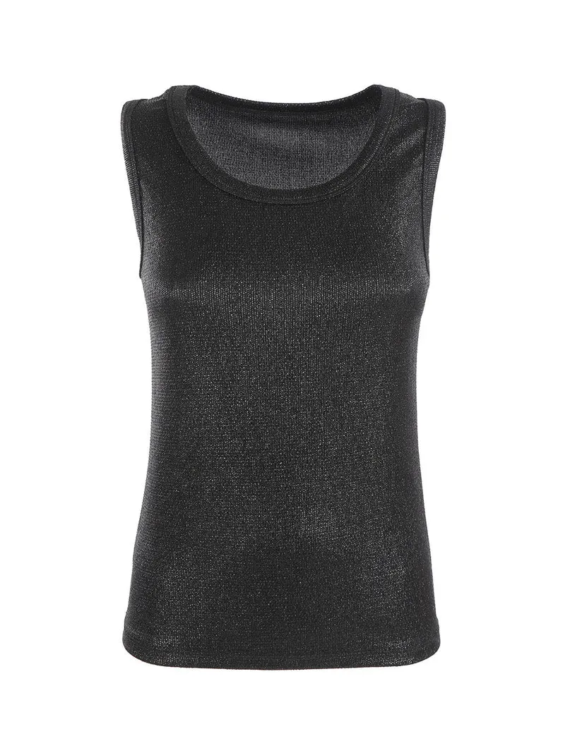 Top donna effetto metallizzato - nero
