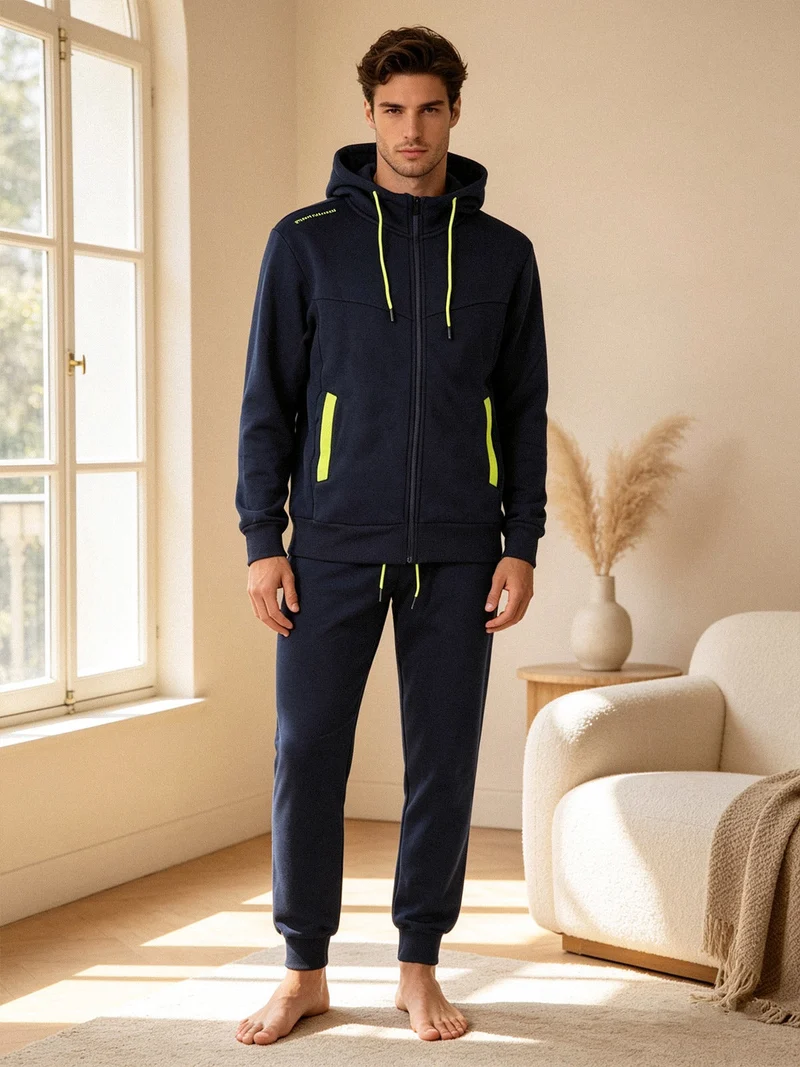 Completo tuta invernale da uomo 2 pezzi con cappuccio e zip - blu scuro