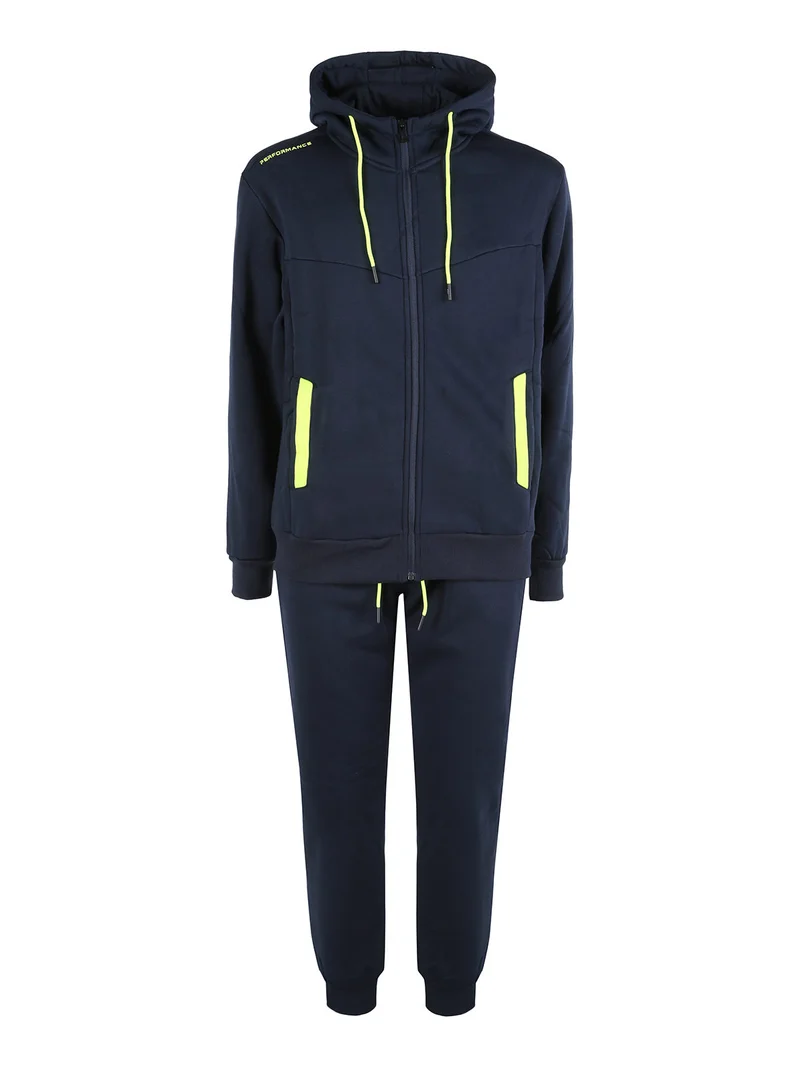 Completo tuta invernale da uomo 2 pezzi con cappuccio e zip - blu scuro