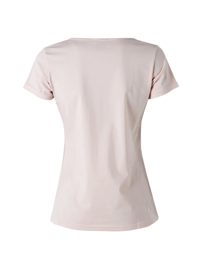 T-shirt da donna in cotone con scollo quadrato - rosa