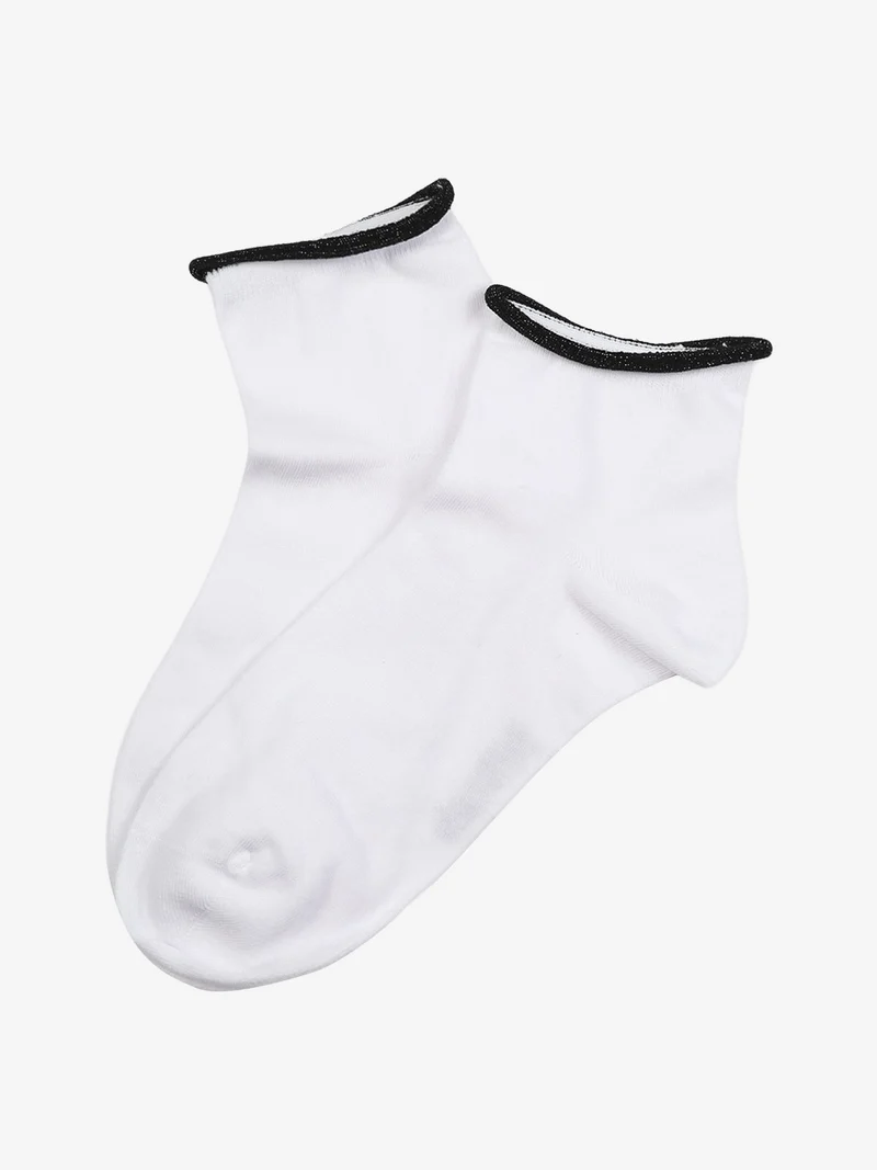 Calze corte da donna in cotone con bordo in lurex - bianco