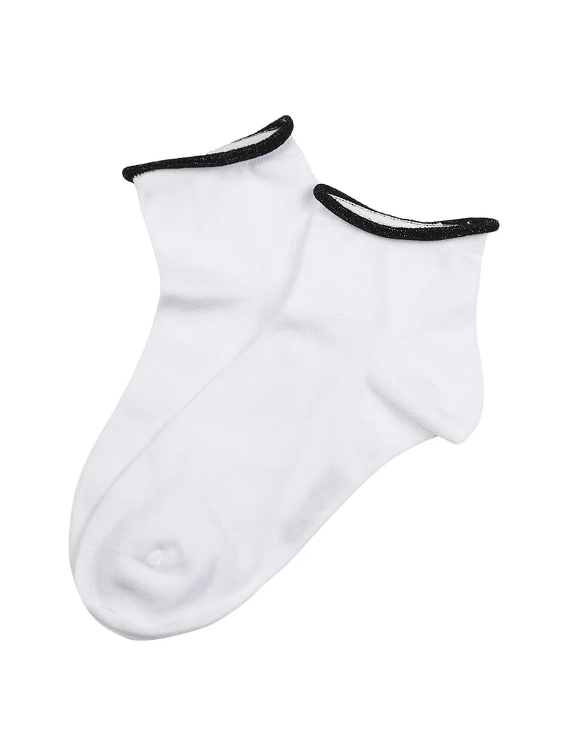 Calze corte da donna in cotone con bordo in lurex - bianco