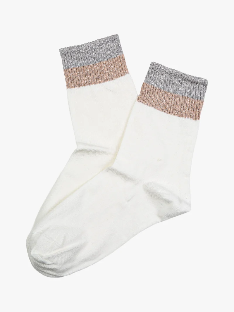 Calze corte da donna in cotone stretch con bordo lurex - bianco