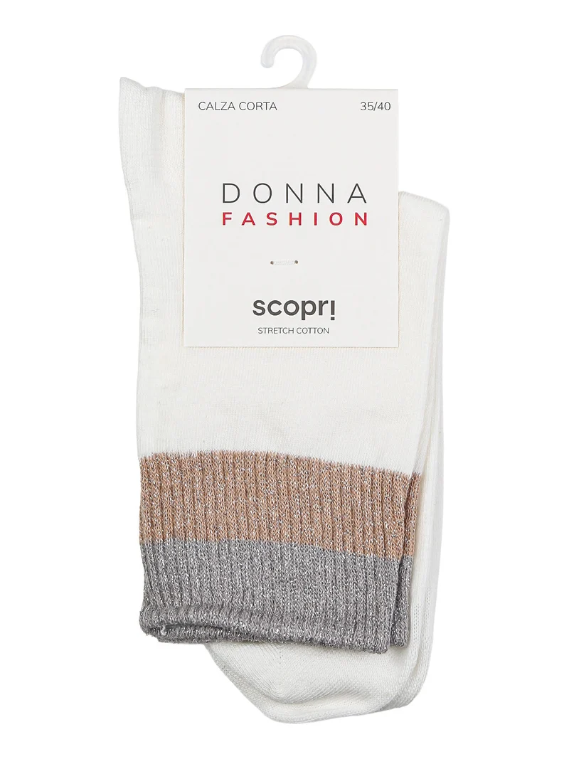 Calze corte da donna in cotone stretch con bordo lurex - bianco