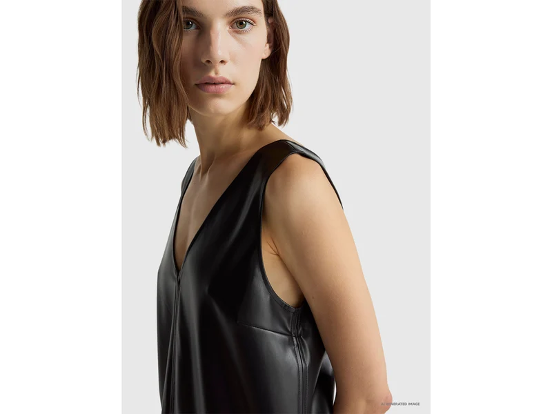 Kleid mit V-Ausschnitt aus beschichtetem Stoff