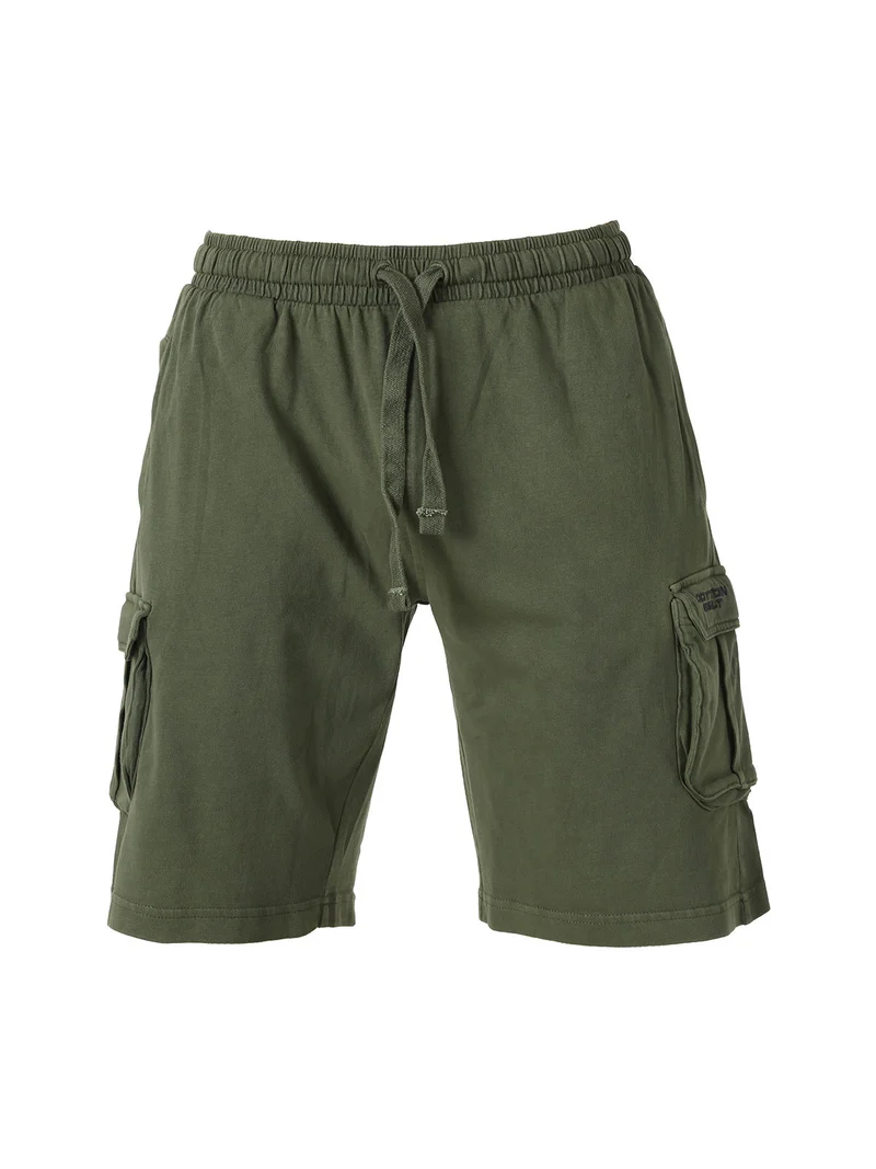 Bermuda da uomo in cotone con tasconi laterali e coulisse - militare