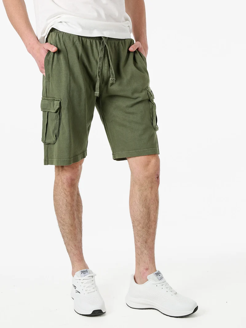 Bermuda da uomo in cotone con tasconi laterali e coulisse - militare