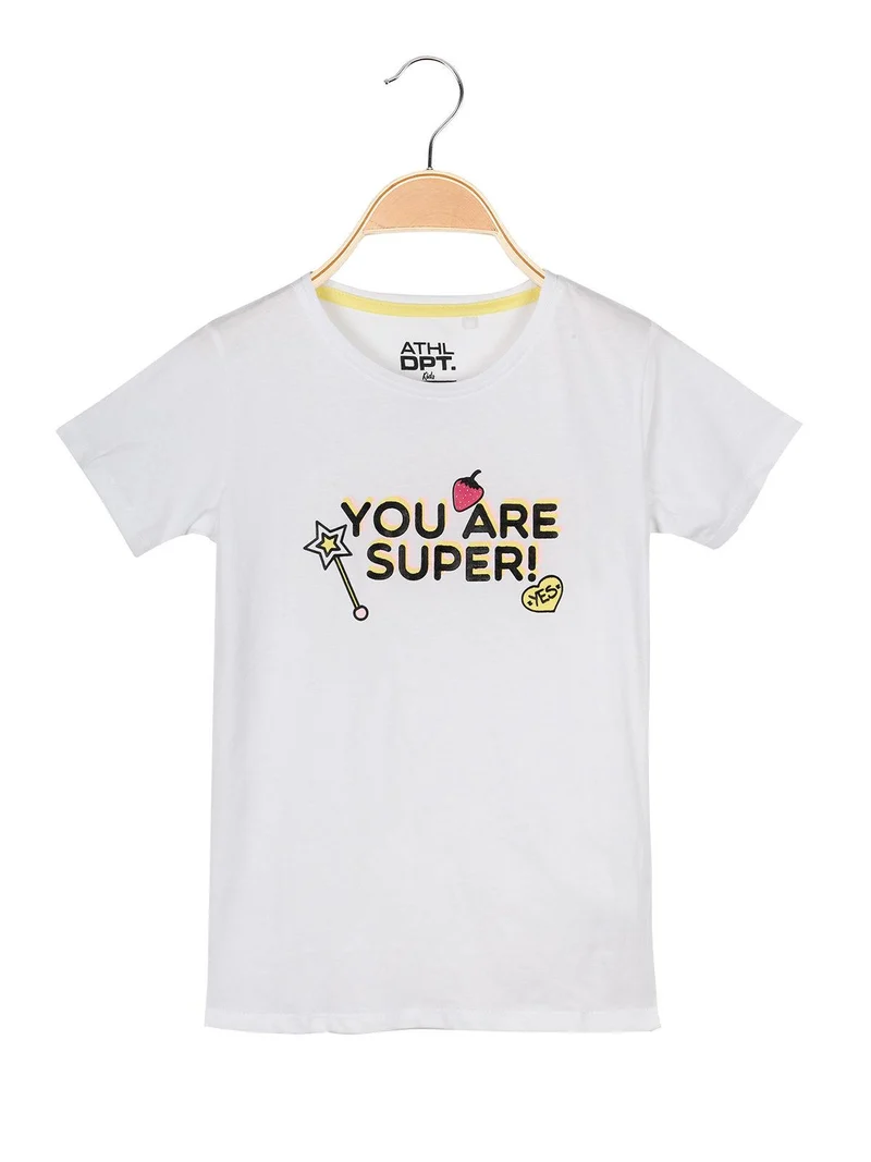 T-shirt con scritta e glitter - bianco