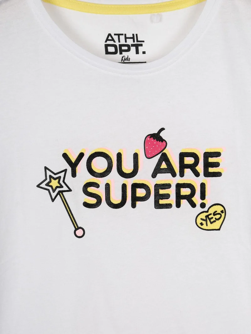 T-shirt con scritta e glitter - bianco