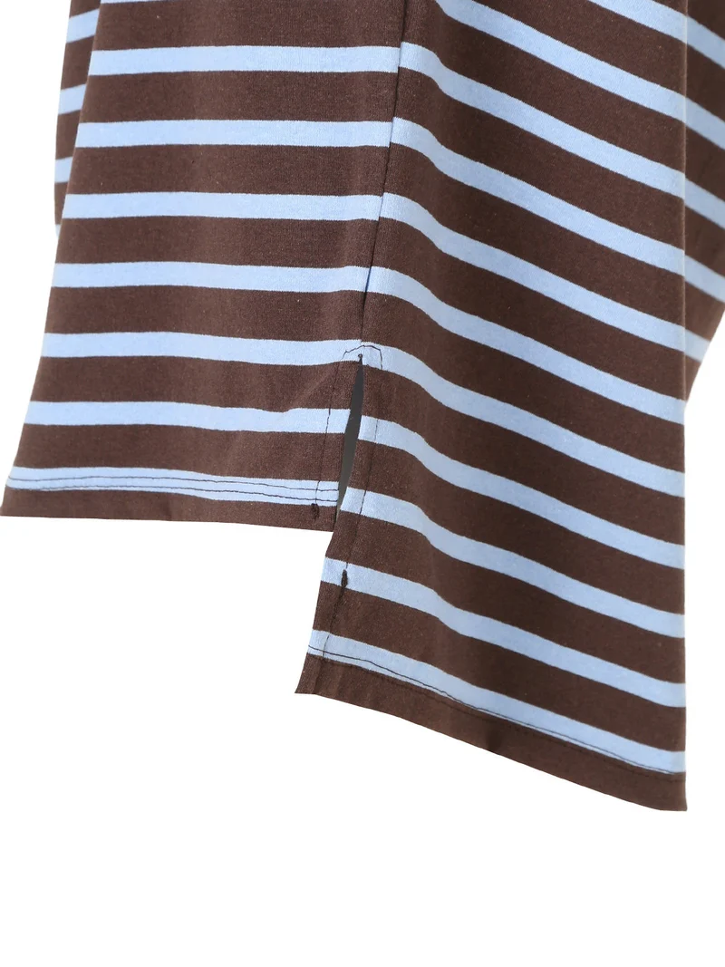 T-shirt donna oversize a maniche lunghe con stampa a righe - blu