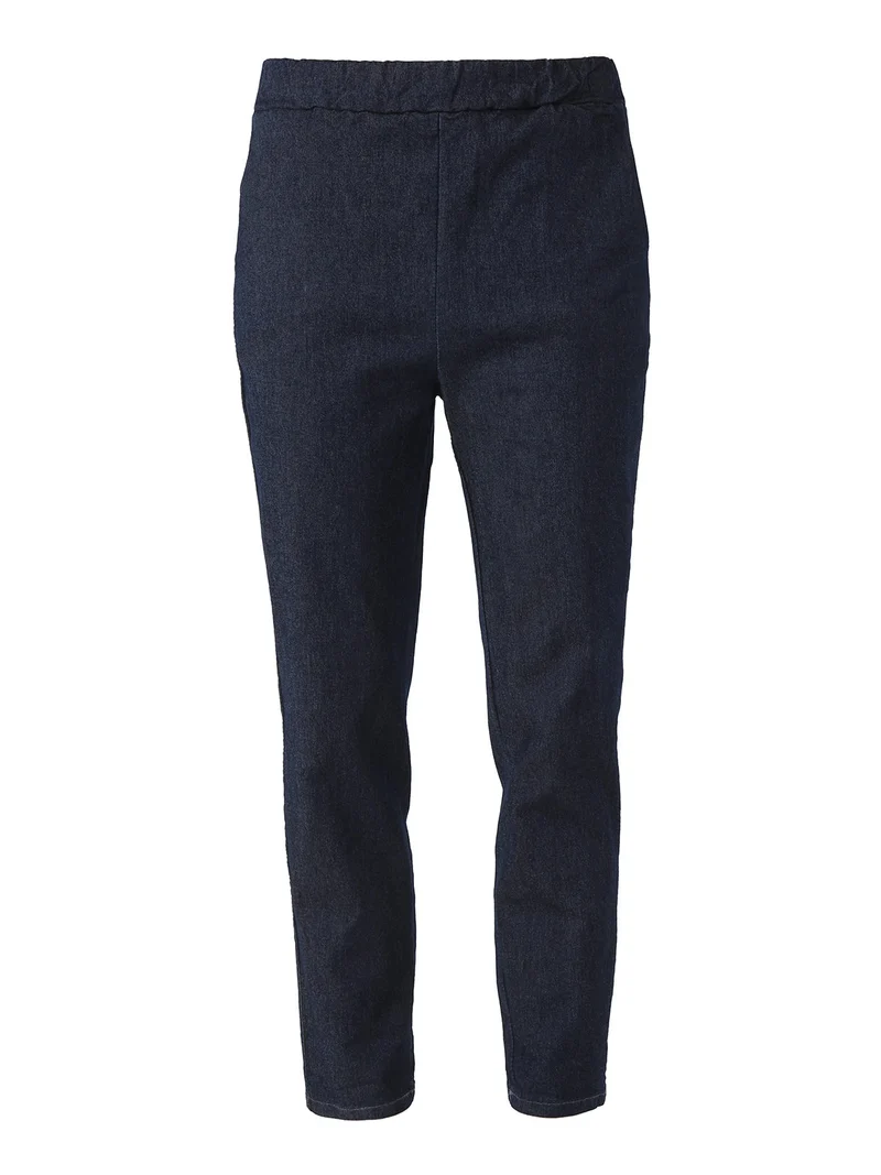 Pantaloni donna effetto jeans con elastico in vita - blu scuro