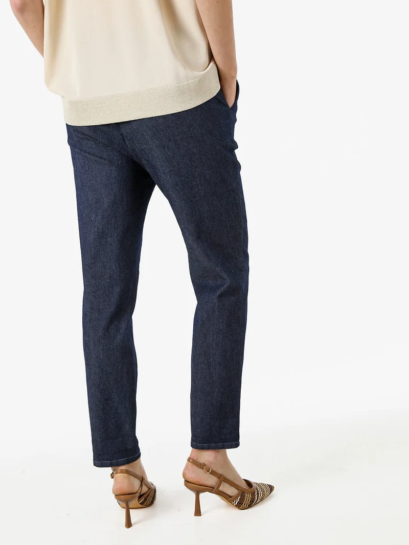 Pantaloni donna effetto jeans con elastico in vita - blu scuro