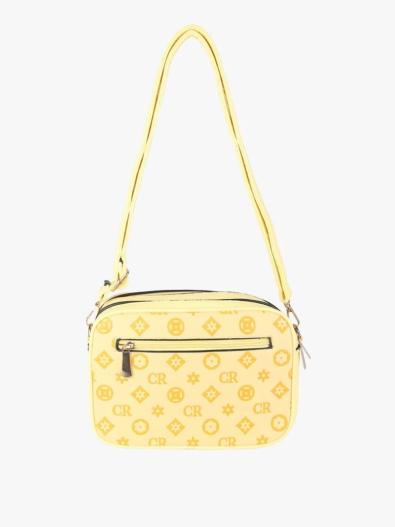 Borsa a tracolla da donna con stampa monogramma - giallo