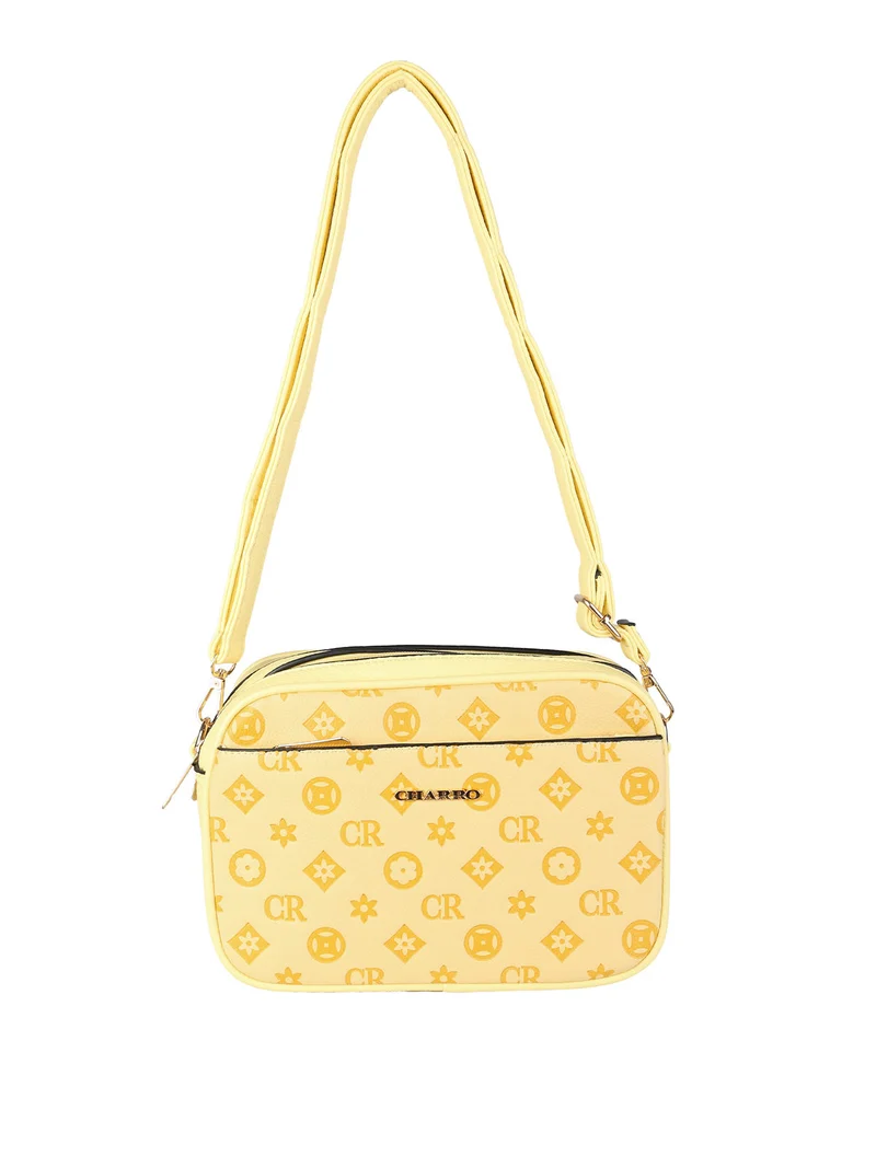 Borsa a tracolla da donna con stampa monogramma - giallo