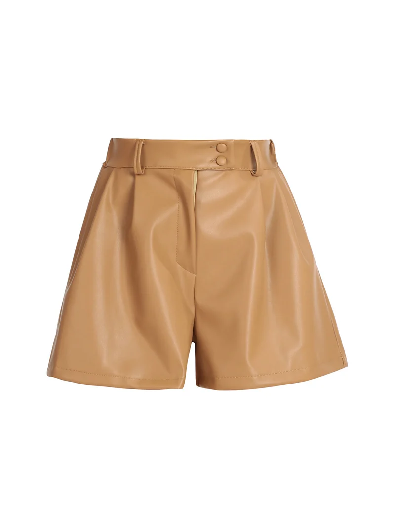 Shorts da donna in ecopelle - cammello