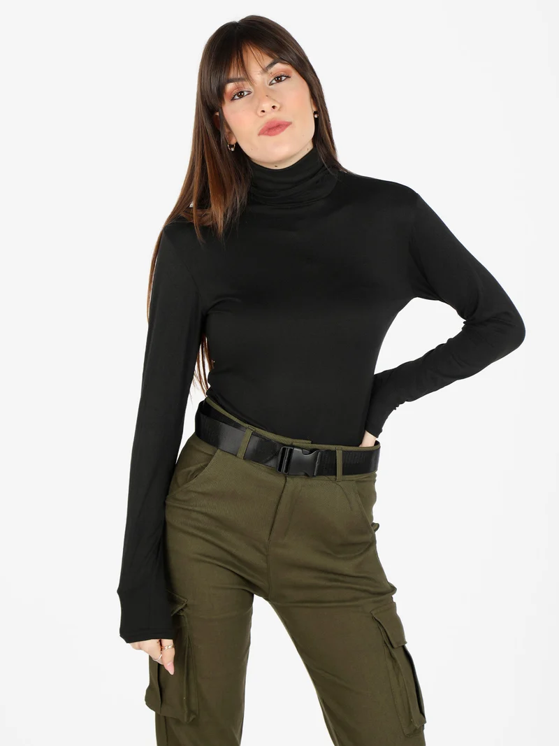 Maglia dolcevita donna in microfibra - nero