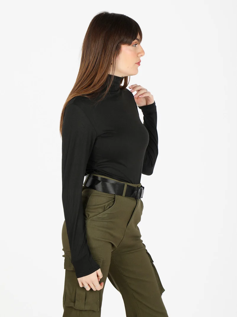 Maglia dolcevita donna in microfibra - nero