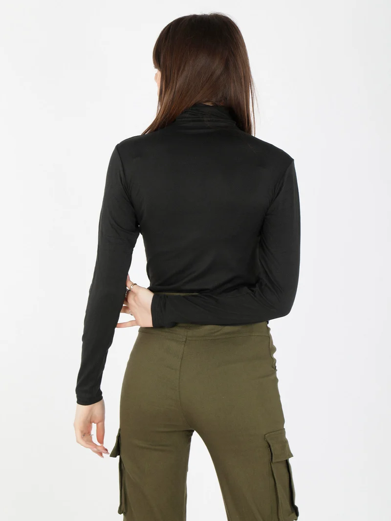 Maglia dolcevita donna in microfibra - nero