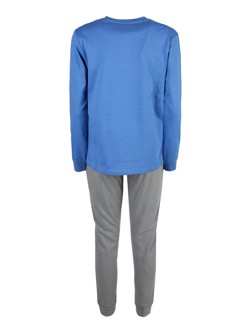 Pigiama lungo da donna in cotone interlock con stampe - blu