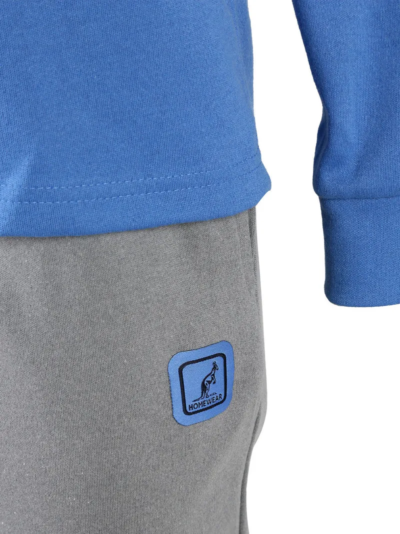 Pigiama lungo da donna in cotone interlock con stampe - blu