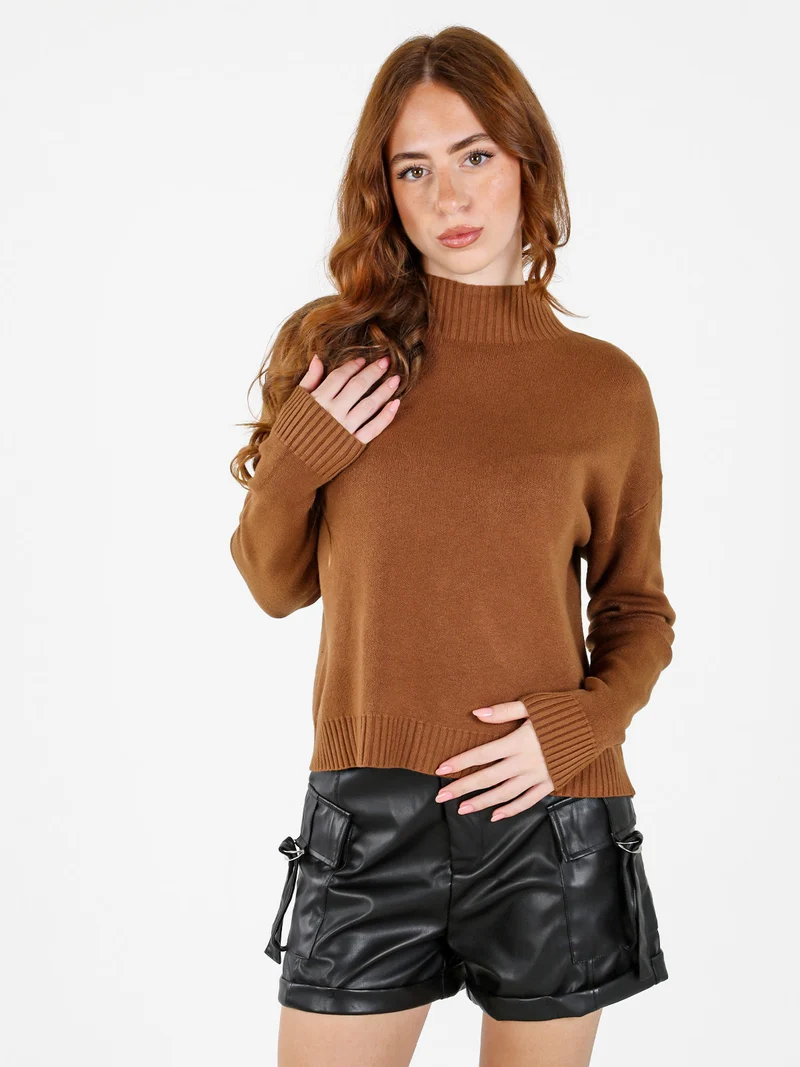 Pullover donna oversize in maglia - cammello