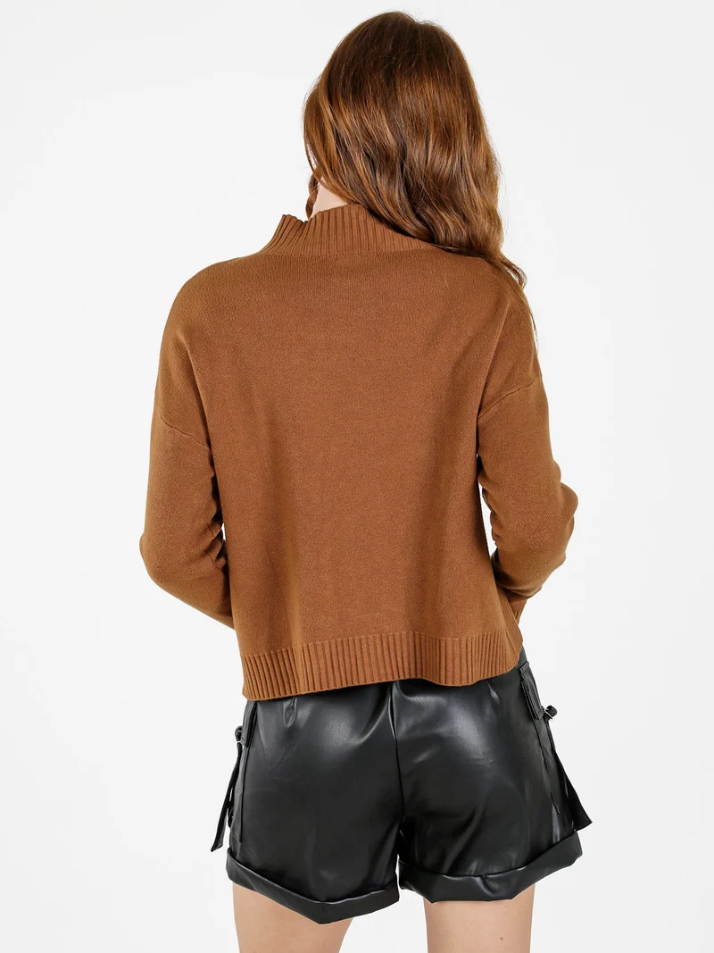Pullover donna oversize in maglia - cammello
