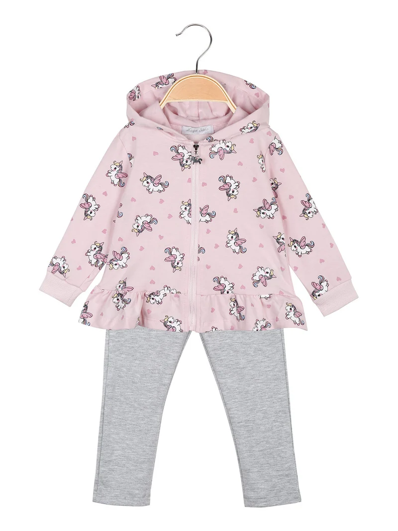 Completo unicorno da neonata 3 pezzi con cappuccio e zip - rosa