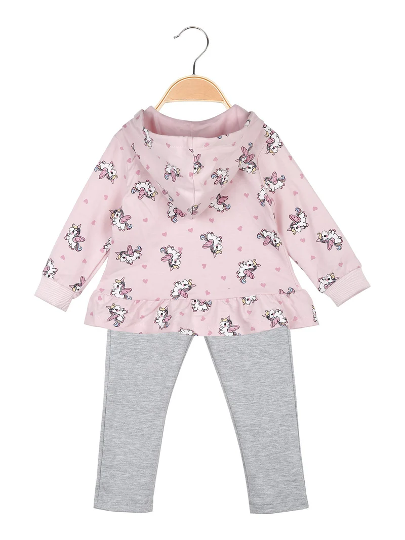 Completo unicorno da neonata 3 pezzi con cappuccio e zip - rosa