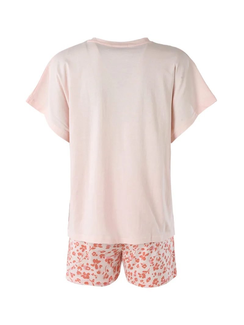 Pigiama corto da donna in cotone con shorts floreali - rosa