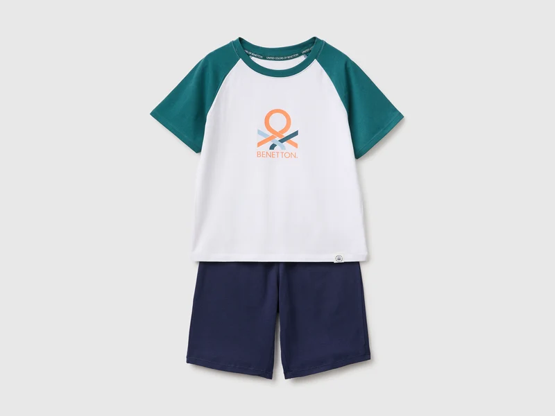 Kurzer Baumwollpyjama mit Logodruck