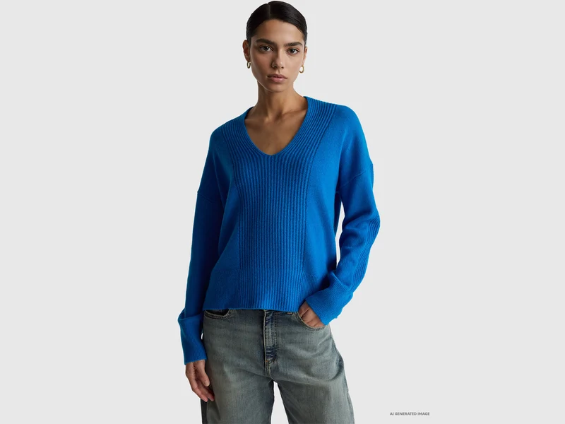 Pullover mit V-Ausschnitt aus 100 % Wolle