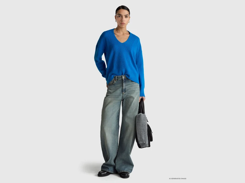 Pullover mit V-Ausschnitt aus 100 % Wolle