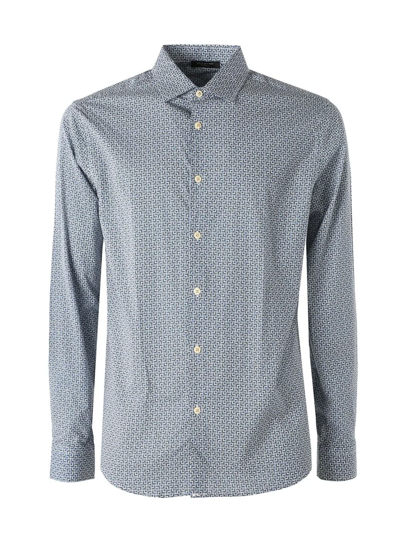 Camicia da uomo in cotone a maniche lunghe con stampe - multicolore