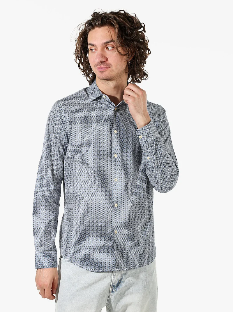 Camicia da uomo in cotone a maniche lunghe con stampe - multicolore