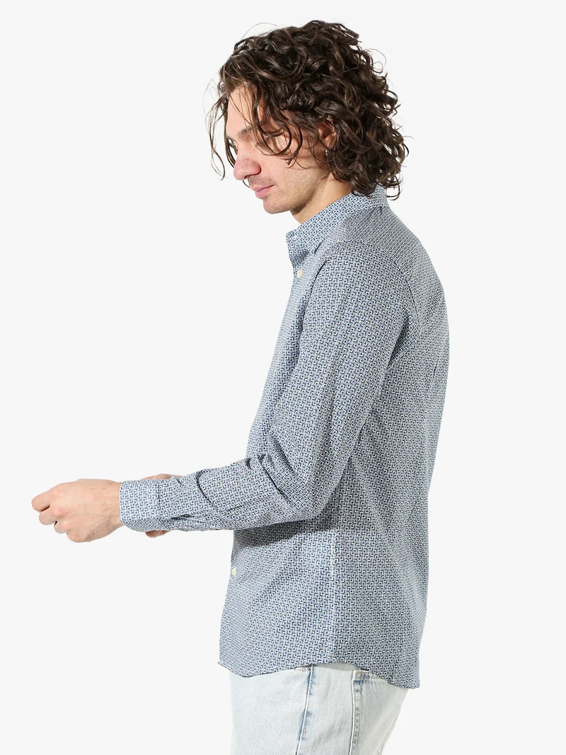 Camicia da uomo in cotone a maniche lunghe con stampe - multicolore