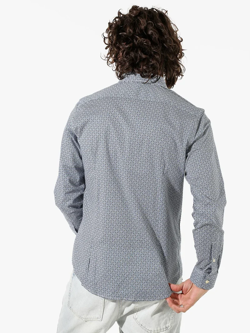 Camicia da uomo in cotone a maniche lunghe con stampe - multicolore