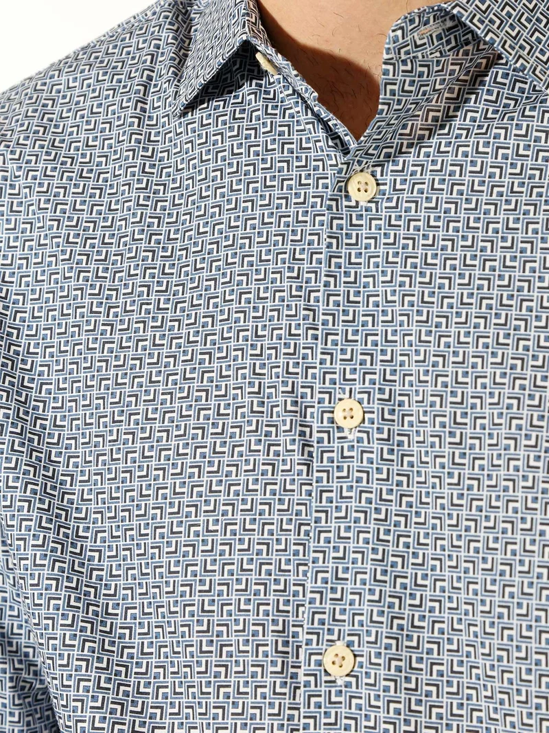 Camicia da uomo in cotone a maniche lunghe con stampe - multicolore