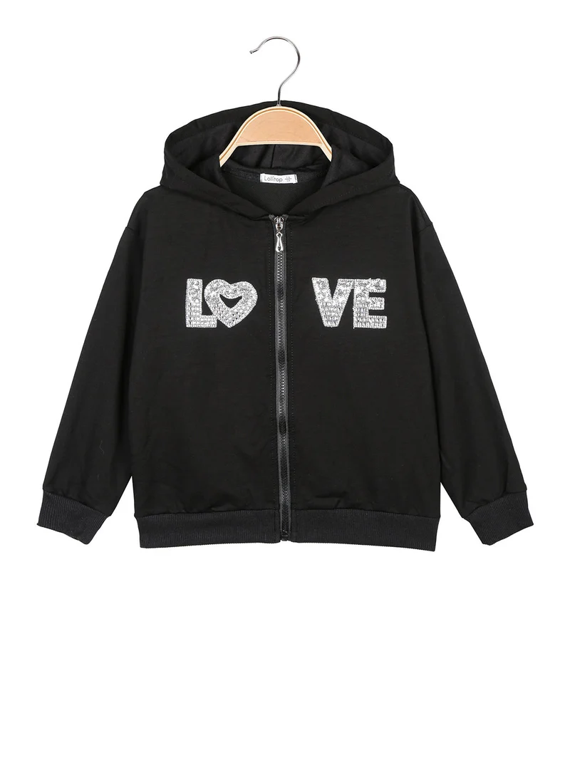 Felpa da bambina con cappuccio e zip - nero