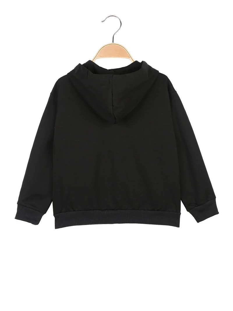 Felpa da bambina con cappuccio e zip - nero