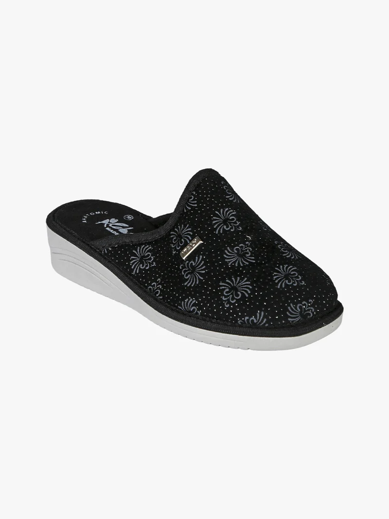 Pantofole donna invernali con zeppa - nero