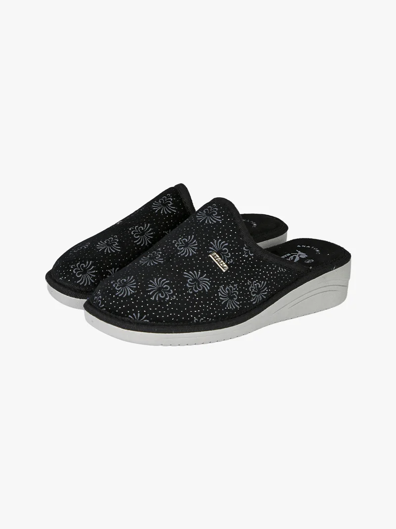 Pantofole donna invernali con zeppa - nero