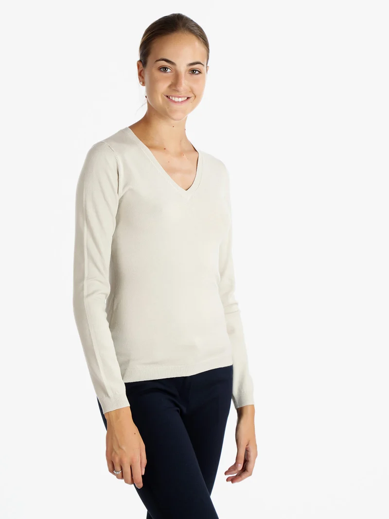 Pullover donna con scollo a V - beige