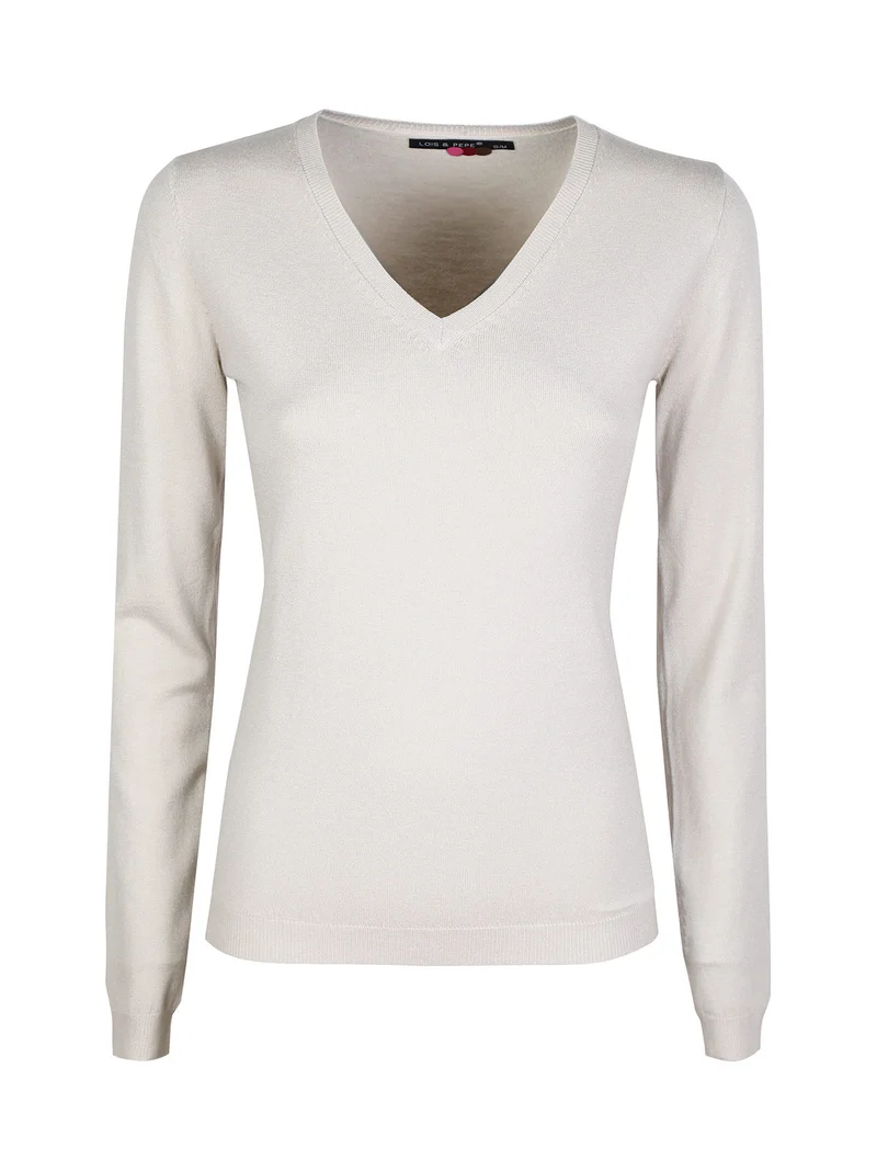 Pullover donna con scollo a V - beige