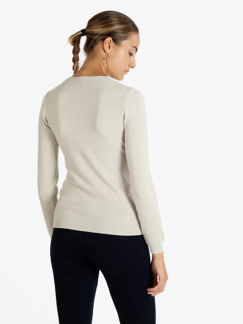 Pullover donna con scollo a V - beige