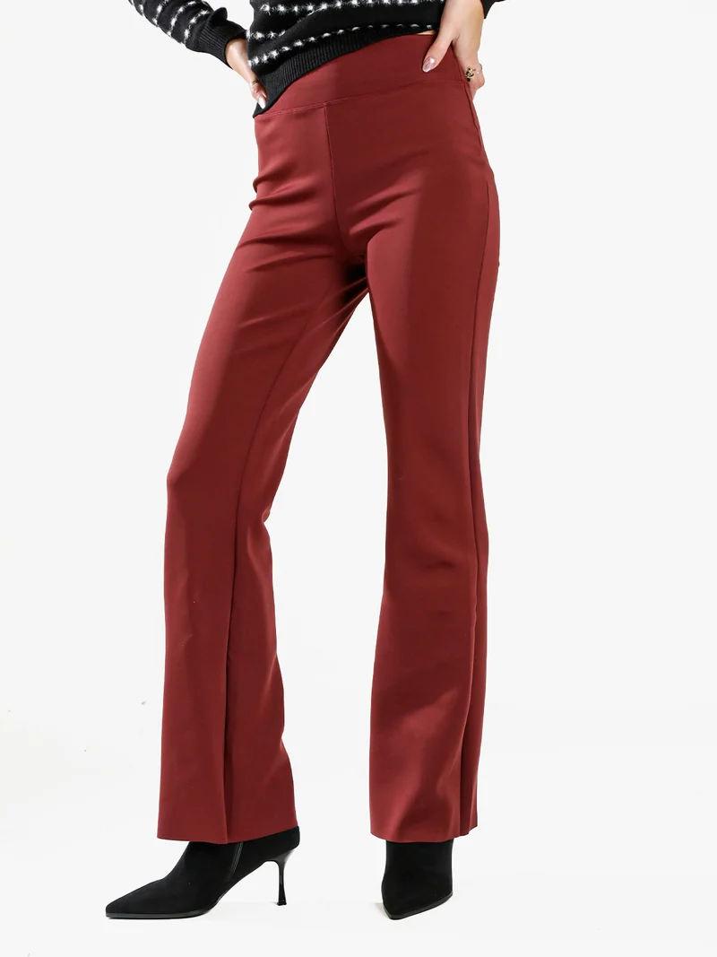 Leggings donna a gamba larga con finale in taglio vivo - bordeaux
