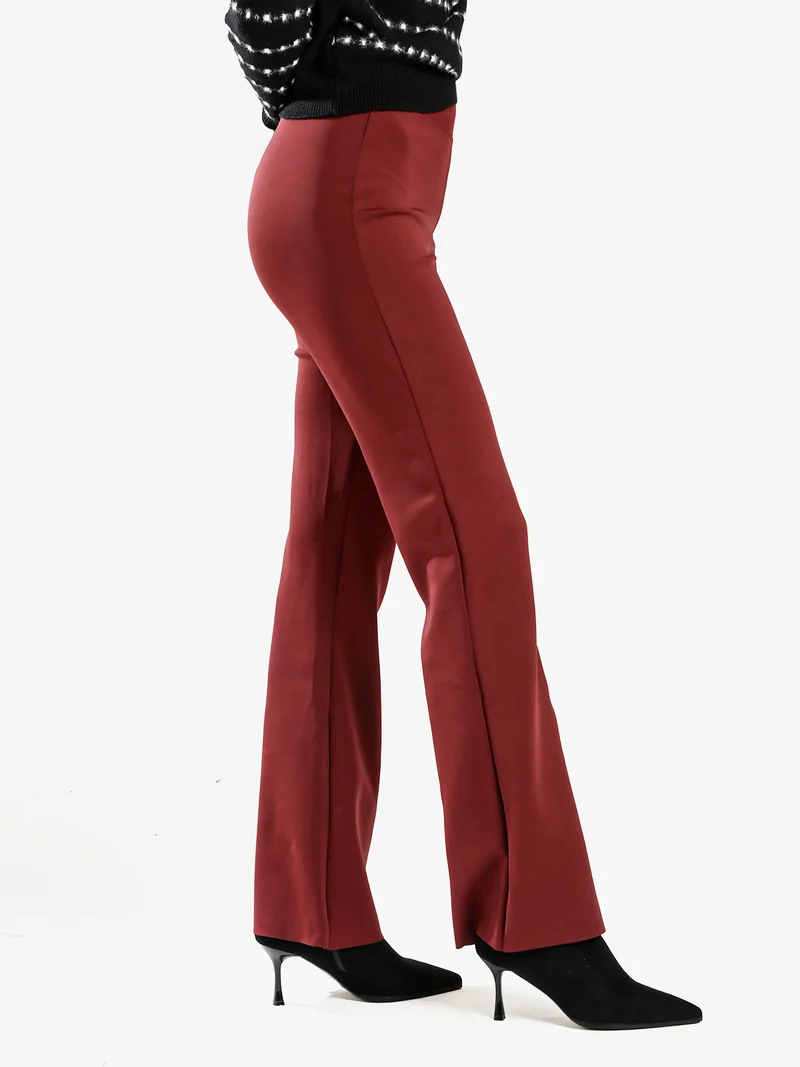 Leggings donna a gamba larga con finale in taglio vivo - bordeaux